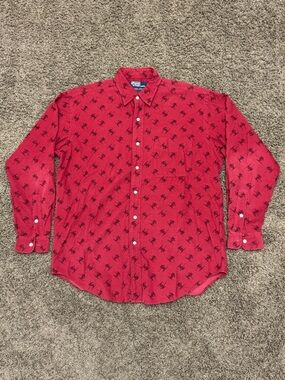 Vintage Polo Ralph Lauren Red Lowell Sport Button Shirt Corduroy Skier Print